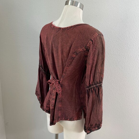 Agan Traders Womens Medium Velvet Trim Top Tie Back Long Sleeve Shirt - Picture 6 of 12